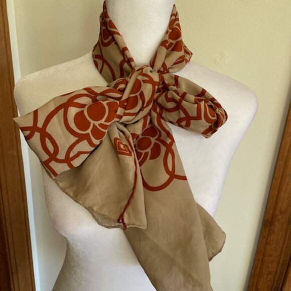 ITALIAN Halle Bros Co Vintage Oblong Scarf Tan Orange - Picture 4 of 15